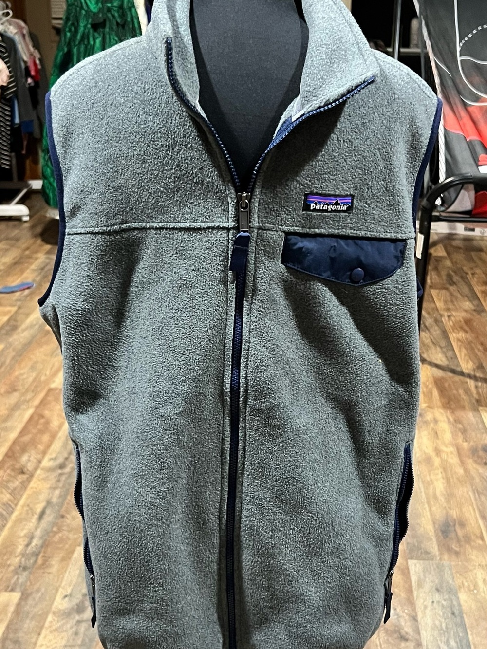 Patagonia Green Fleece Vest with Navy Trim